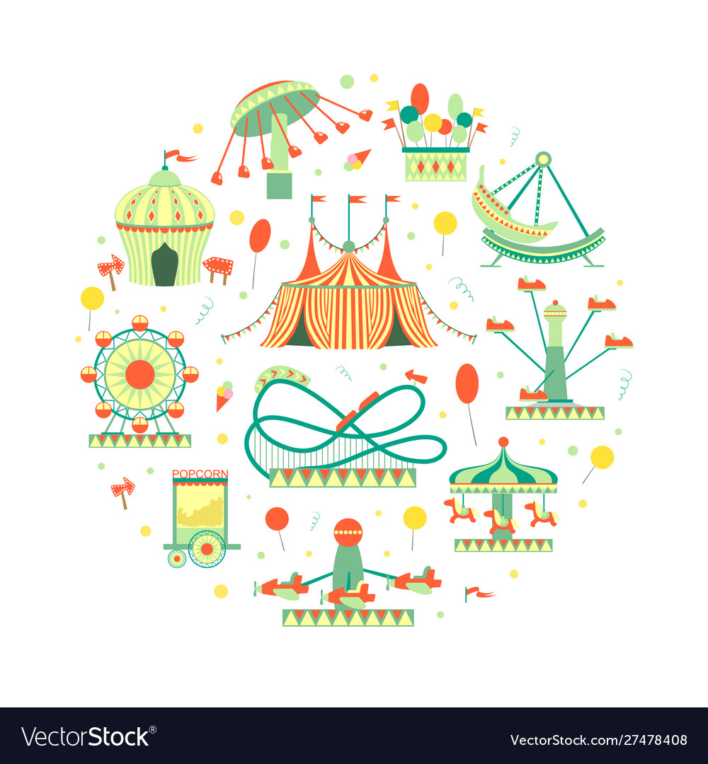 Amusement Park Elements Circular Shape Funfair Vector Image