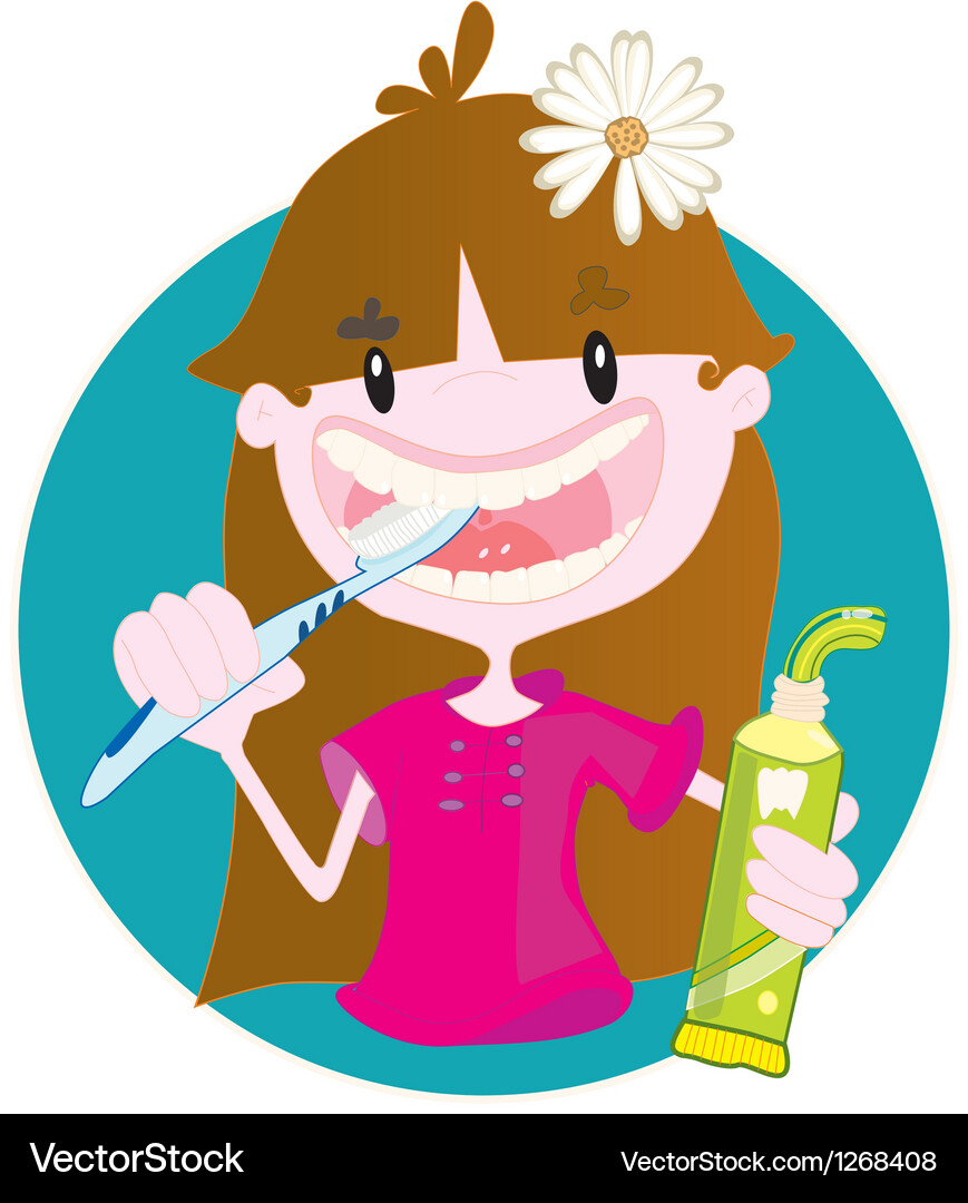 Cute girl washing teeth Royalty Free Vector Image