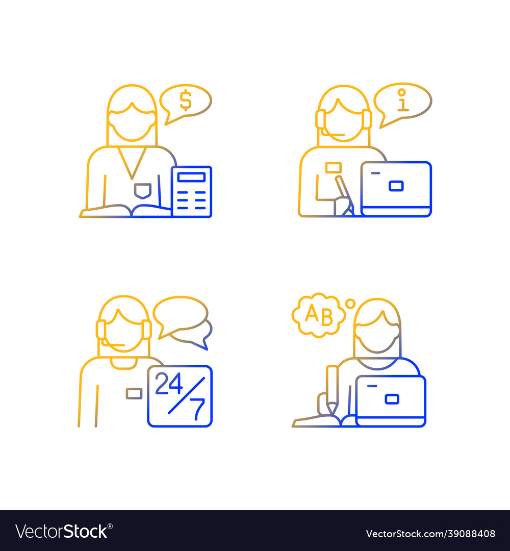 Female assistant gradient linear icons set