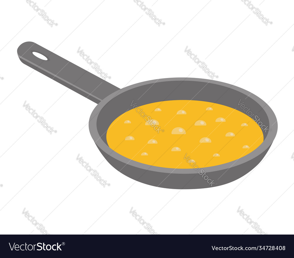 Frying pan with oil or butter cooking food