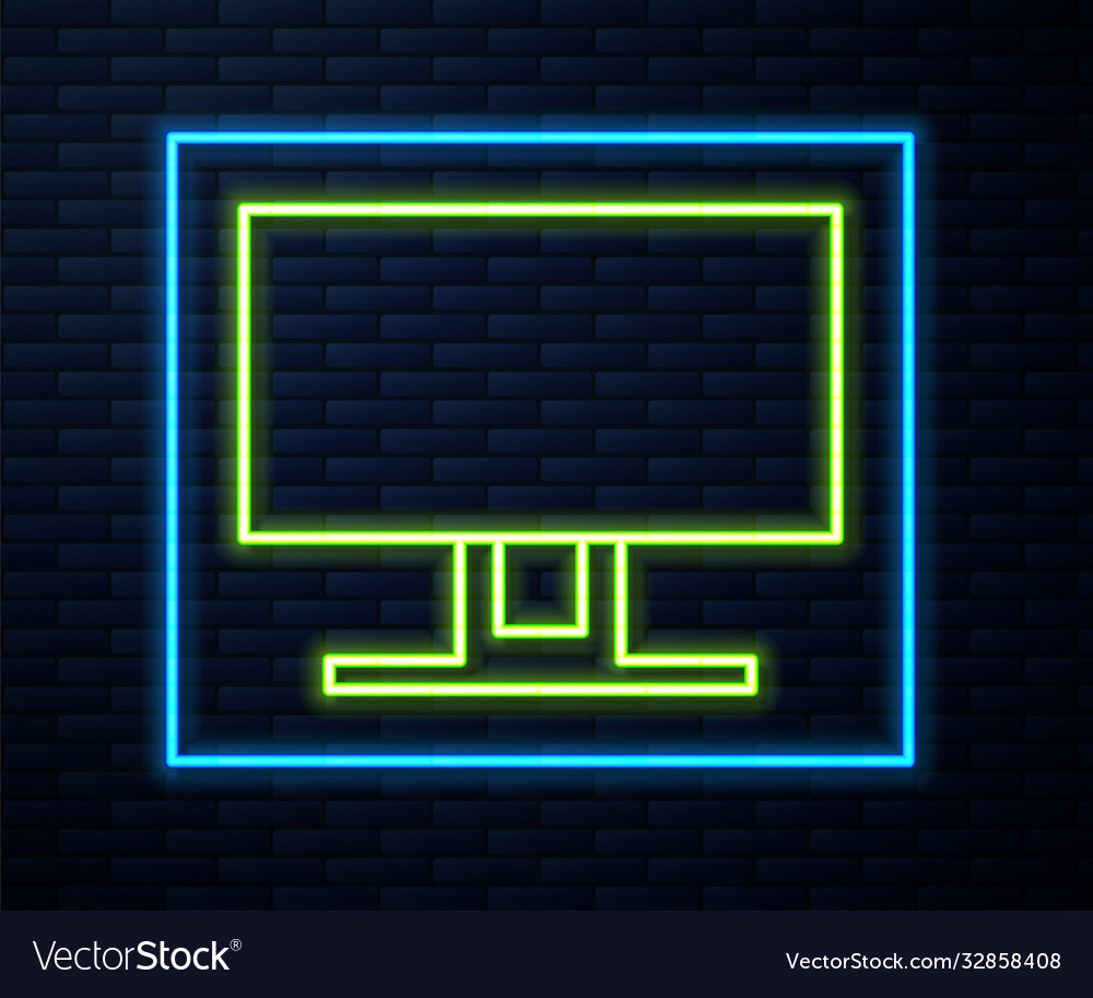 Glowing neon line smart tv icon isolated on brick vector image Glowing neon line smart tv icon isolated on brick