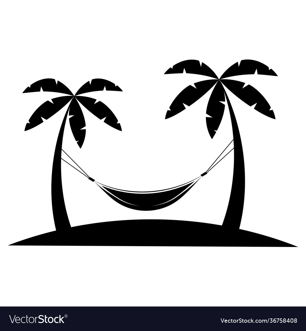 Hammock icon in glyph style between palm vector image Hammock icon in glyph style between palm