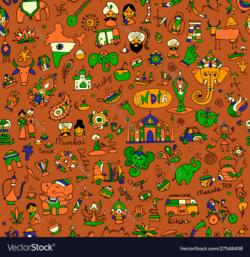 India Sketch Pattern - Vibrant India