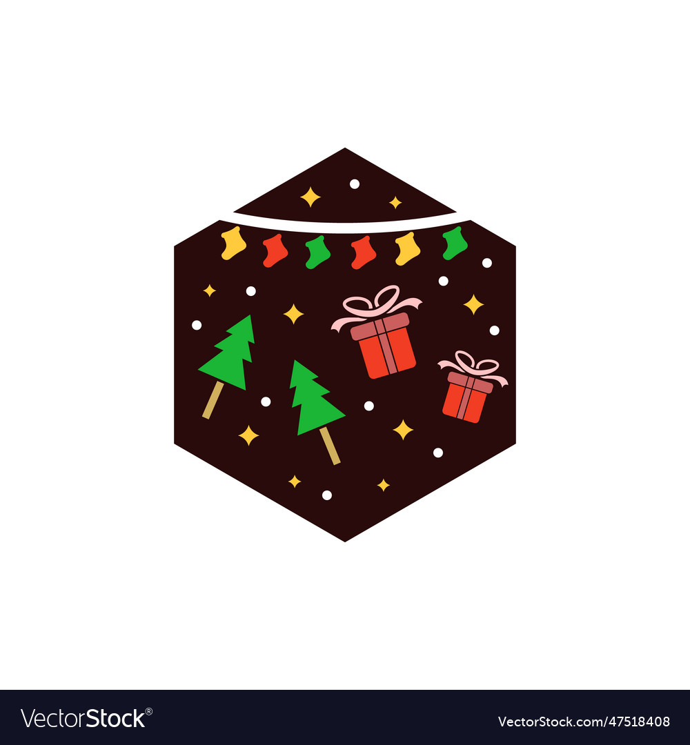 Merry christmas icon with hexagon logo design