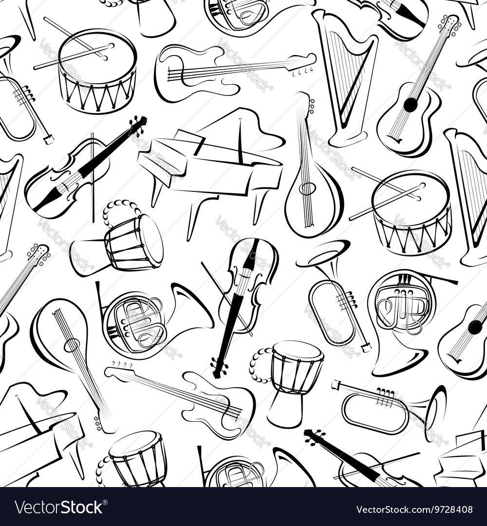 Seamless musical instruments pattern background Vector Image