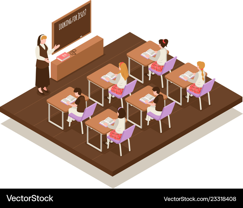 Sunday school isometric composition Royalty Free Vector
