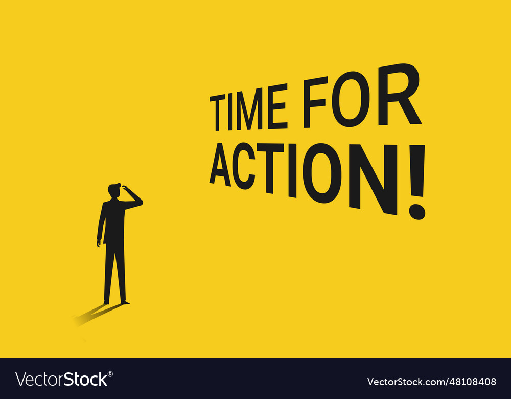 Time for action isolated with yellow background vector image Time for action isolated with yellow background