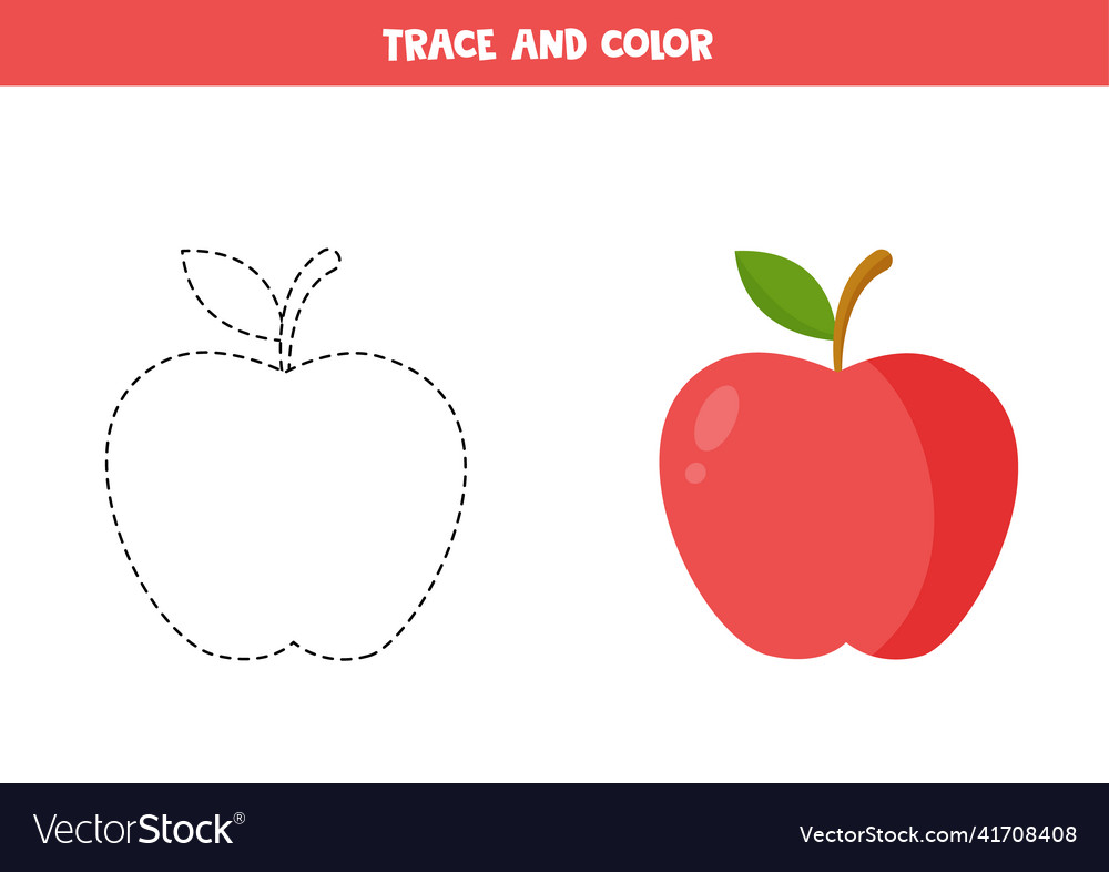 Trace and color cute red apple worksheet