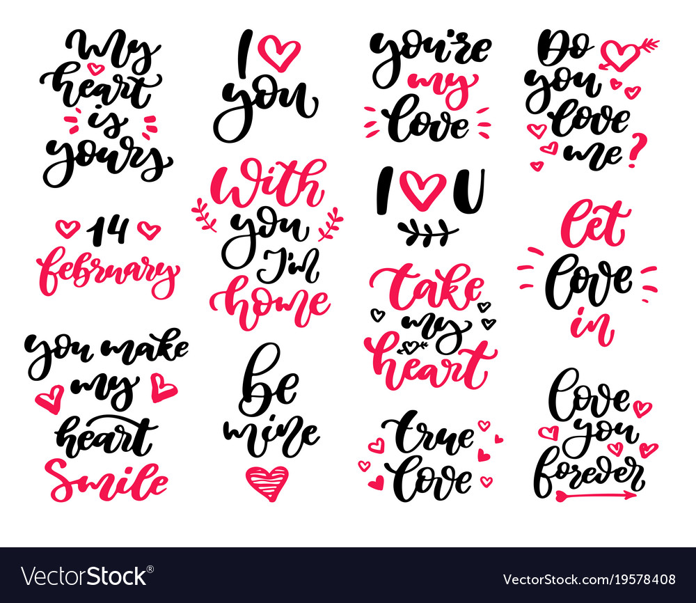 Valentine s day lettering set Royalty Free Vector Image