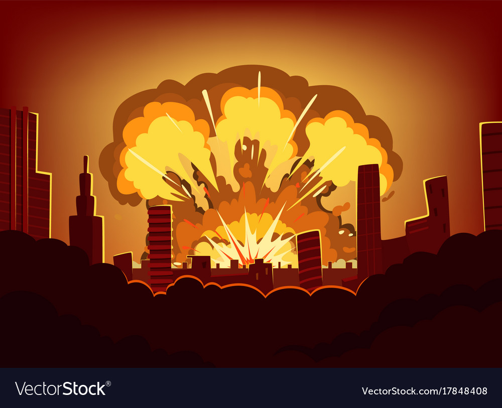 War and damages after big explosion in the city Vector Image