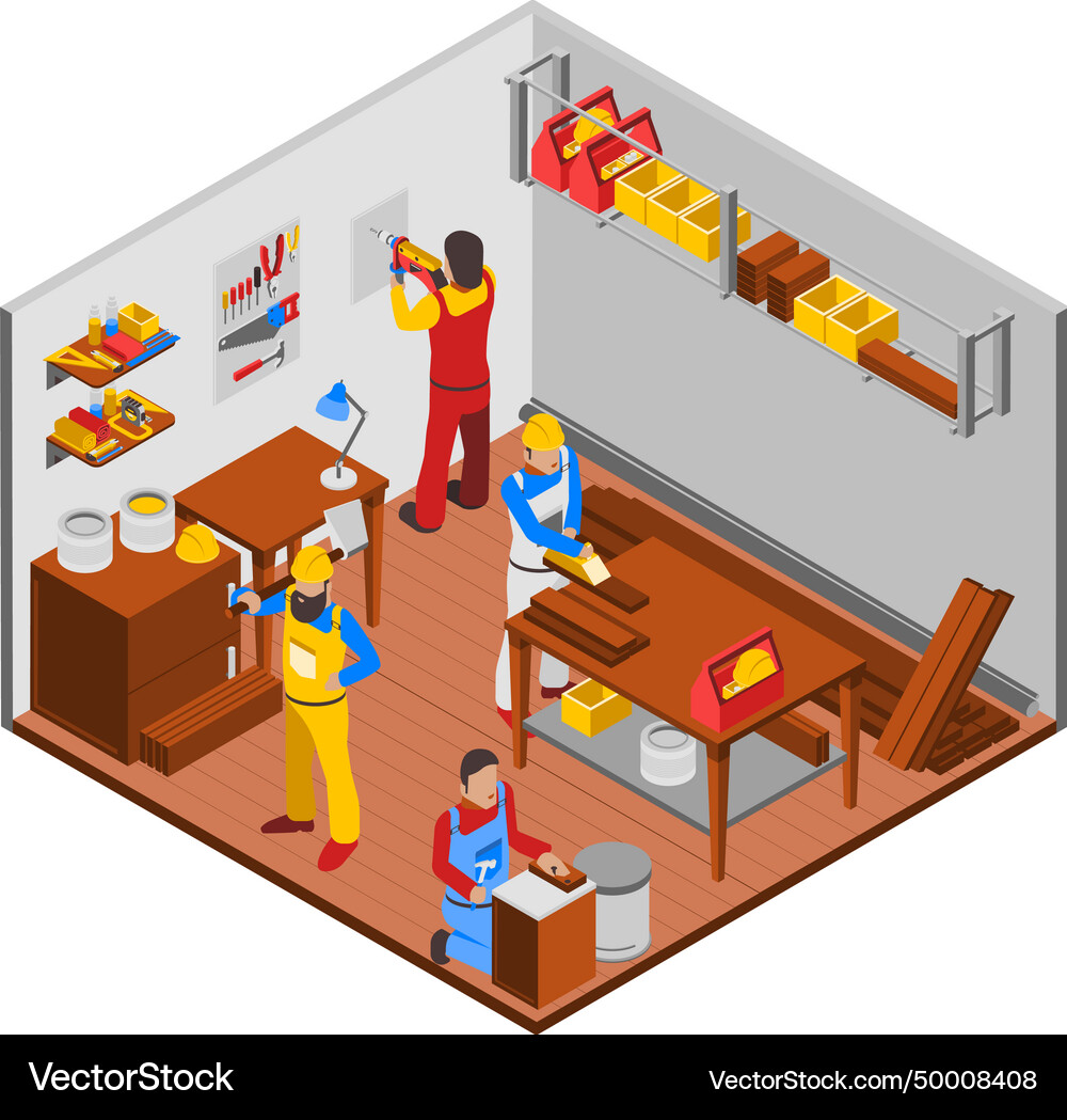 Woodwork workshop concept Royalty Free Vector Image