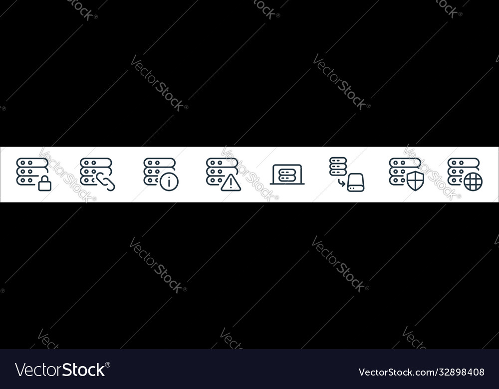 Work office server line icons linear set quality vector image Work office server line icons linear set quality