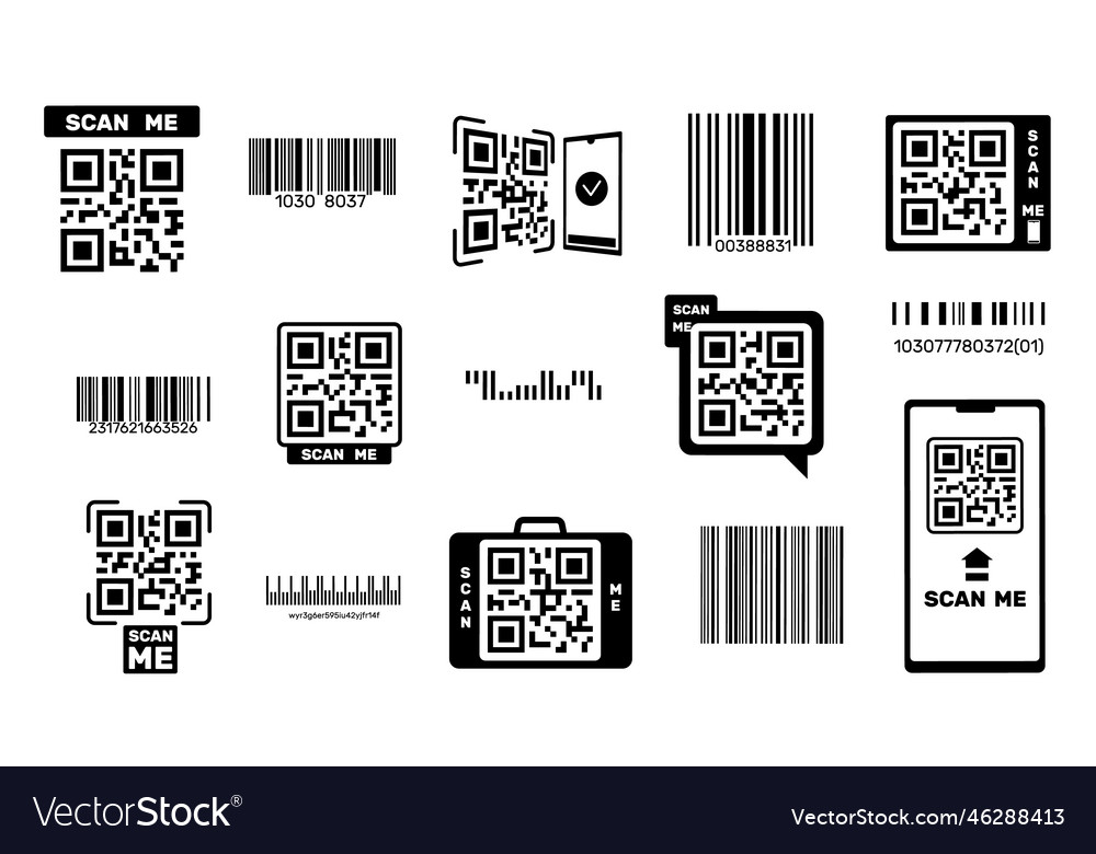 Bar codes and qr codes easy identification Vector Image