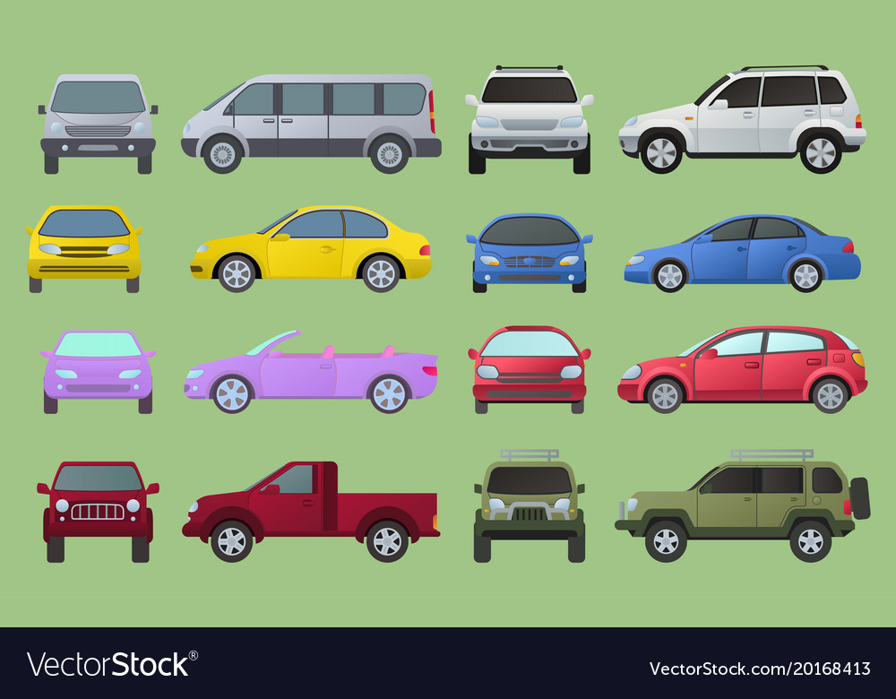 Car city different model objects icons set