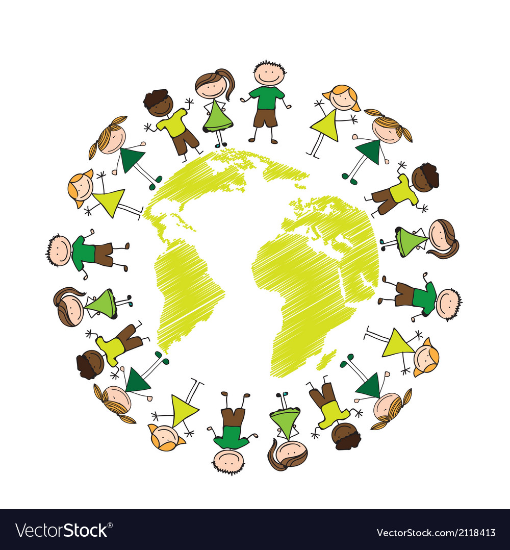 Children Drawing with Globe