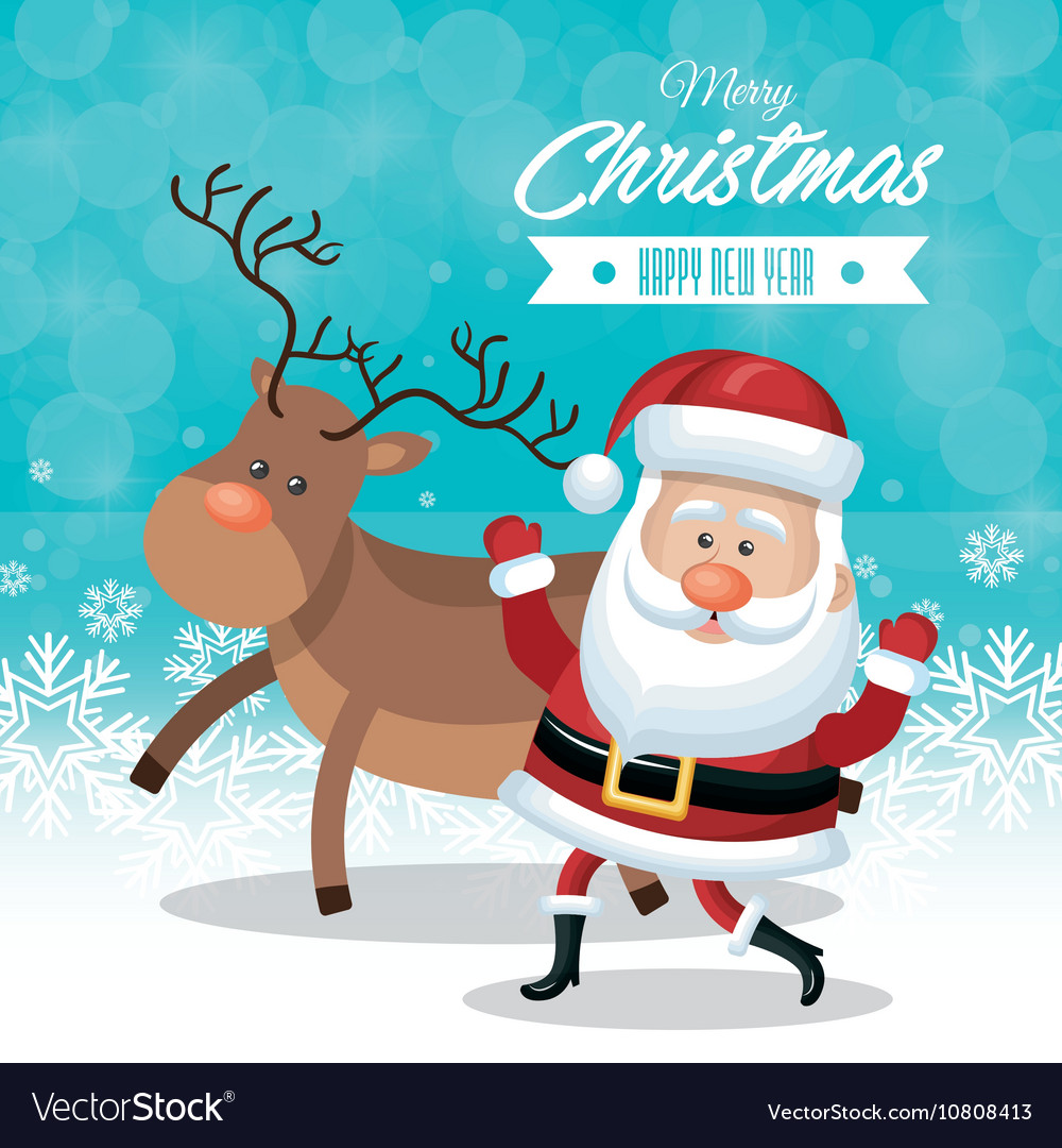 Christmas happy and reindeer snowflake blue