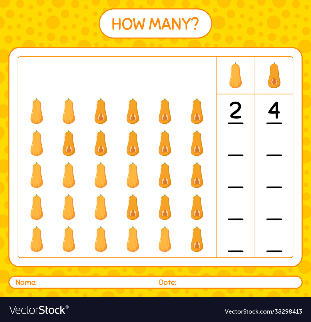 How many counting game with squash worksheet vector image How many counting game with squash worksheet