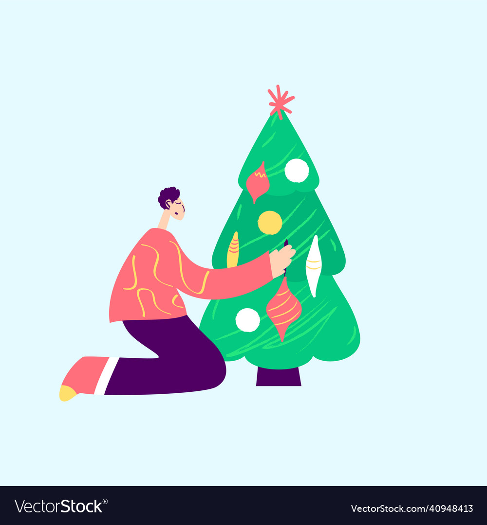 Man decorating christmas tree