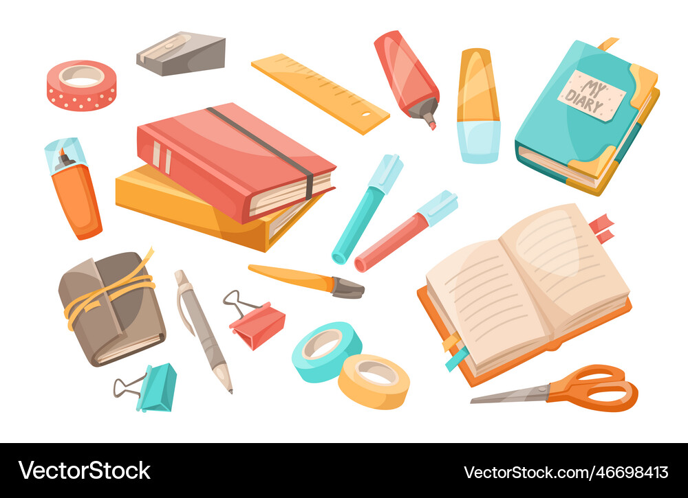 Notebooks and writing tools Royalty Free Vector Image