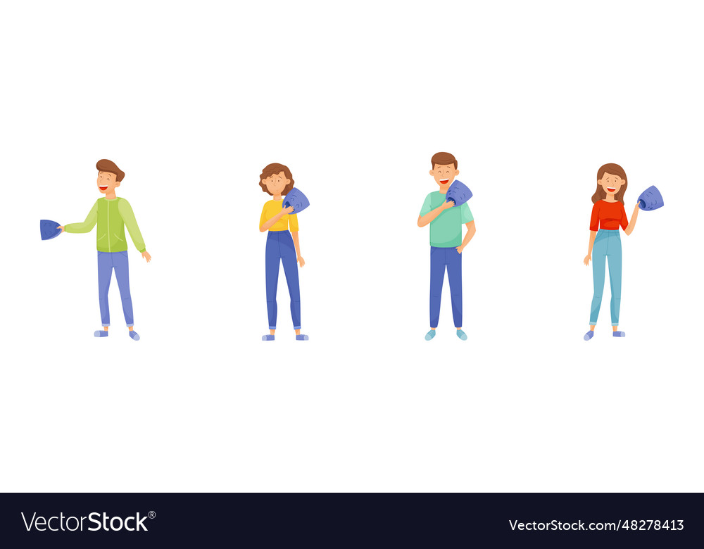 People characters expressing emotion hiding behind vector image People characters expressing emotion hiding behind
