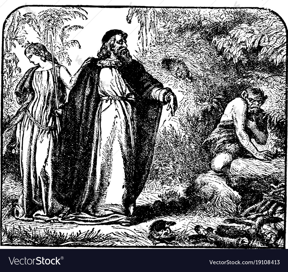 Prospero miranda and caliban vintage Royalty Free Vector