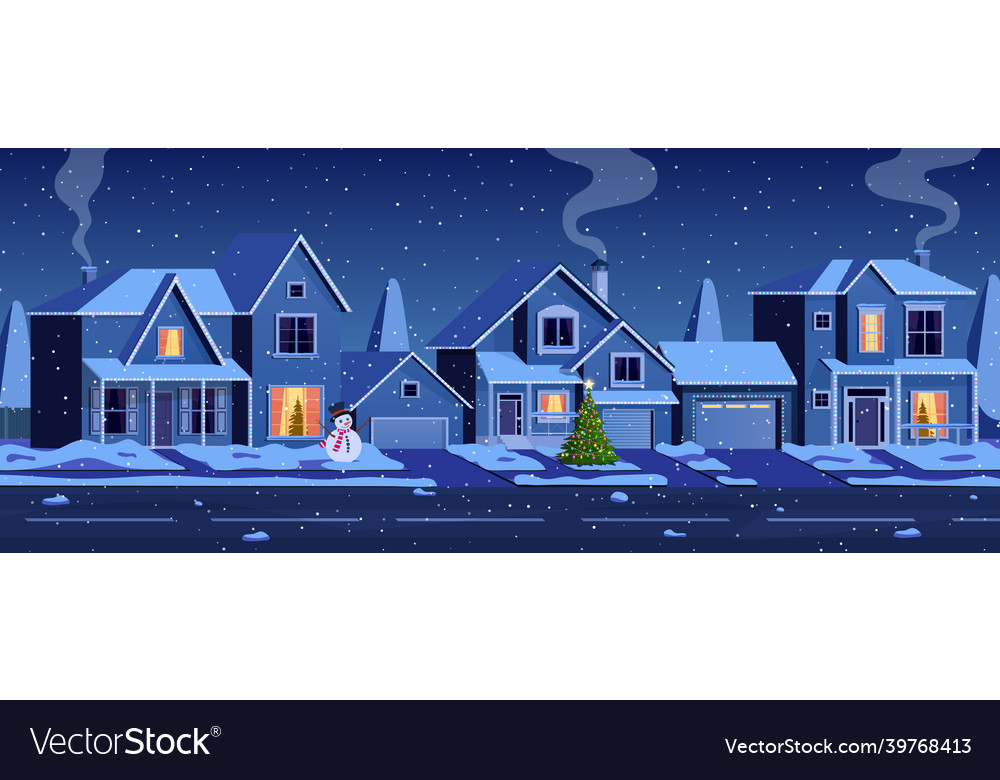 Residential houses with christmas decoration vector image Residential houses with christmas decoration