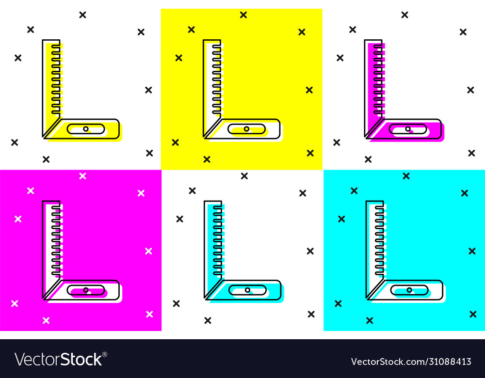 Set corner ruler icon isolated on color background