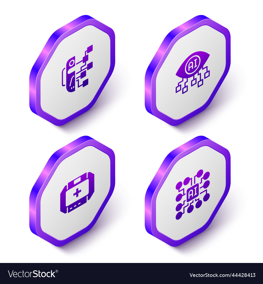 Set isometric humanoid robot computer vision vector image Set isometric humanoid robot computer vision