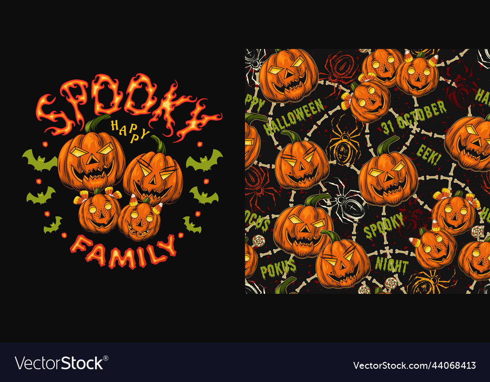 Set of halloween pattern label with pumpkins Vector Image