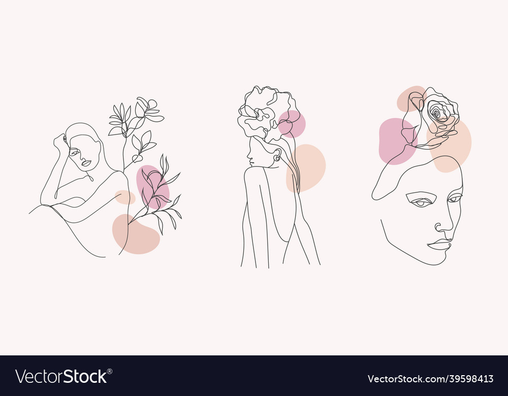 Set Of Women Faces Bodies Line Art Royalty Free Vector Image