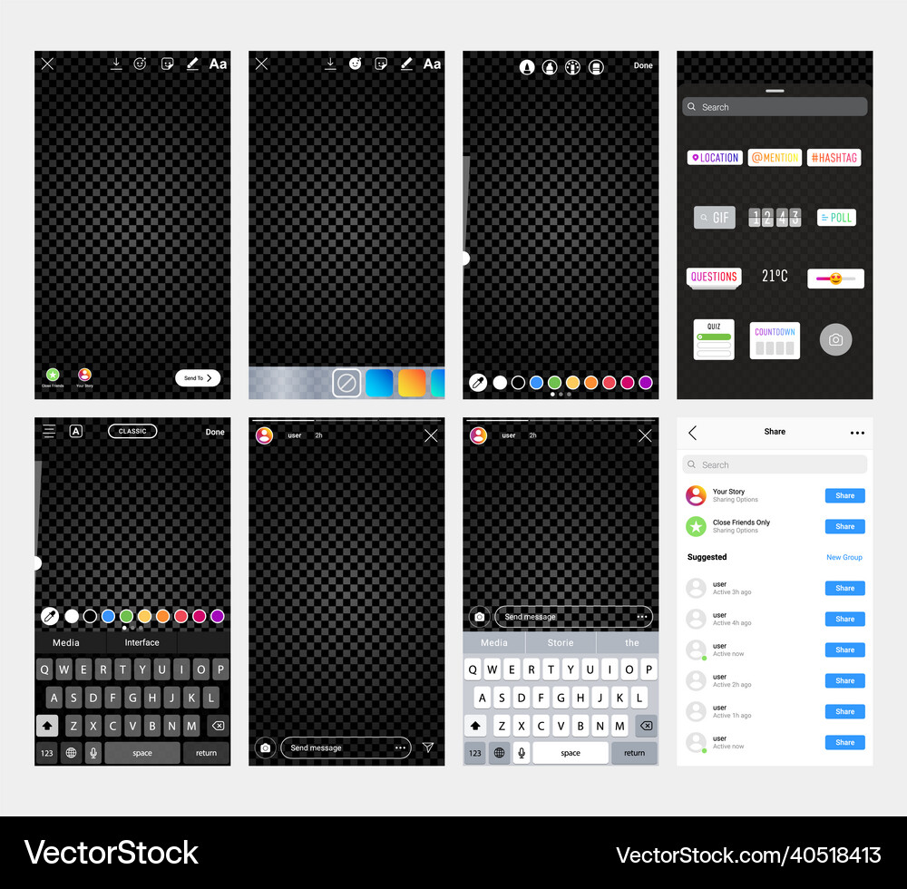 Stories camera screen interface Royalty Free Vector Image