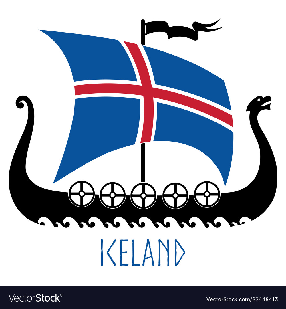 Warship vikings - drakkar and iceland flag Vector Image