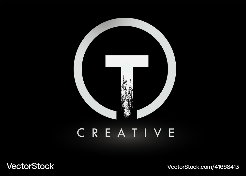White t brush letter logo design creative brushed Vector Image