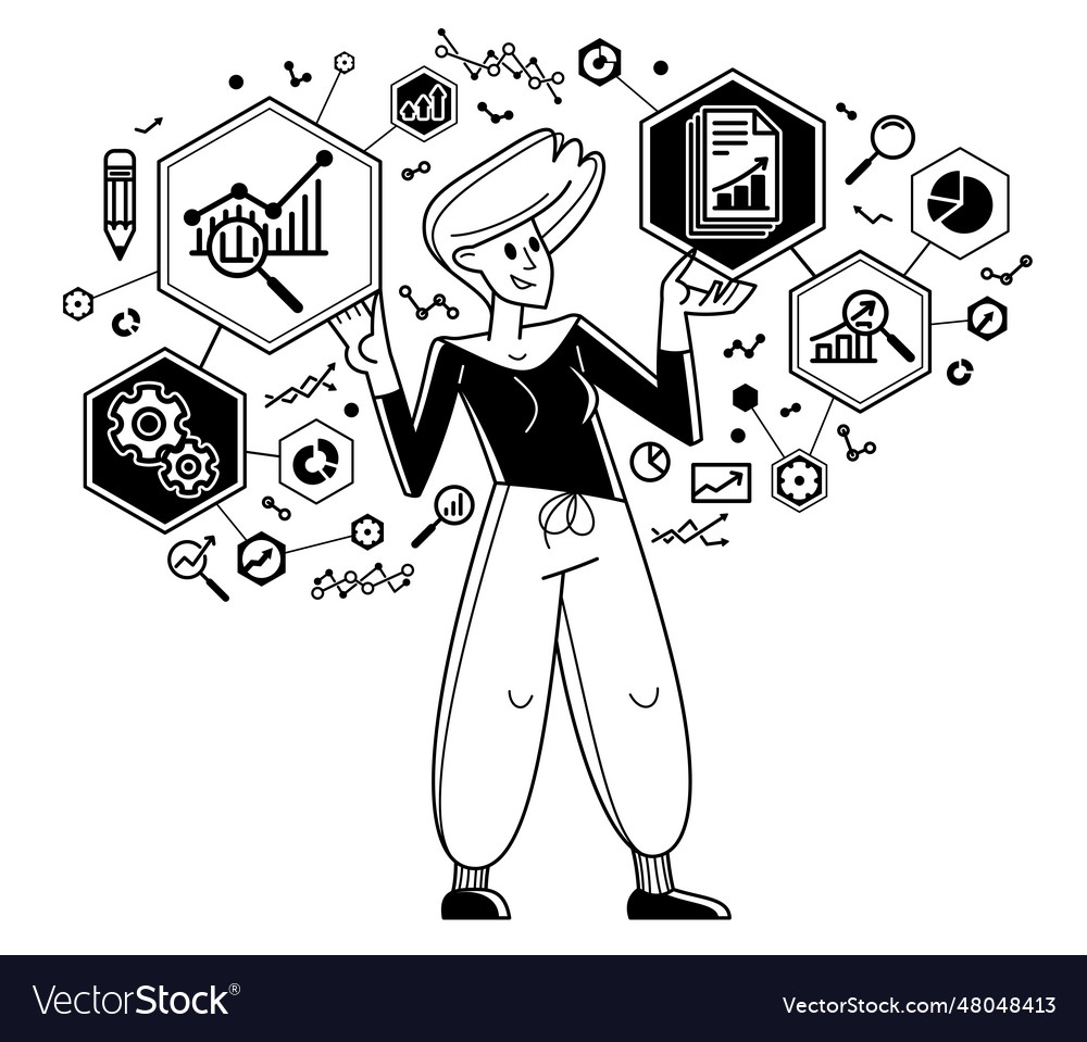 Worker analyzes some data and systematizing