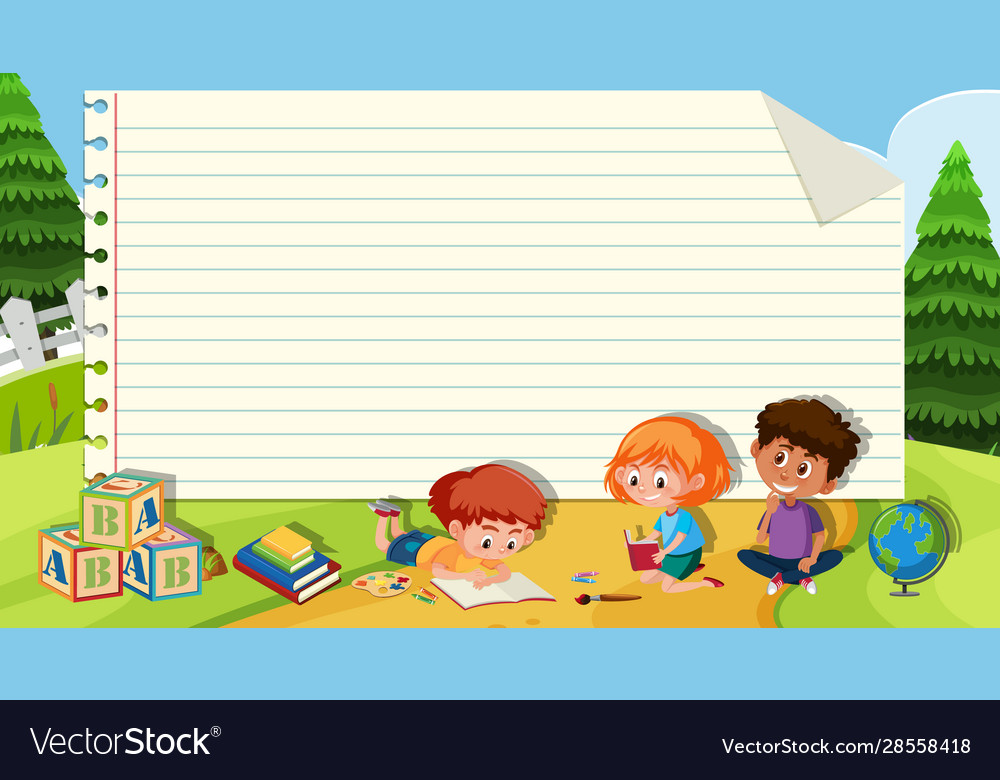 Border template with kids playing in park Vector Image