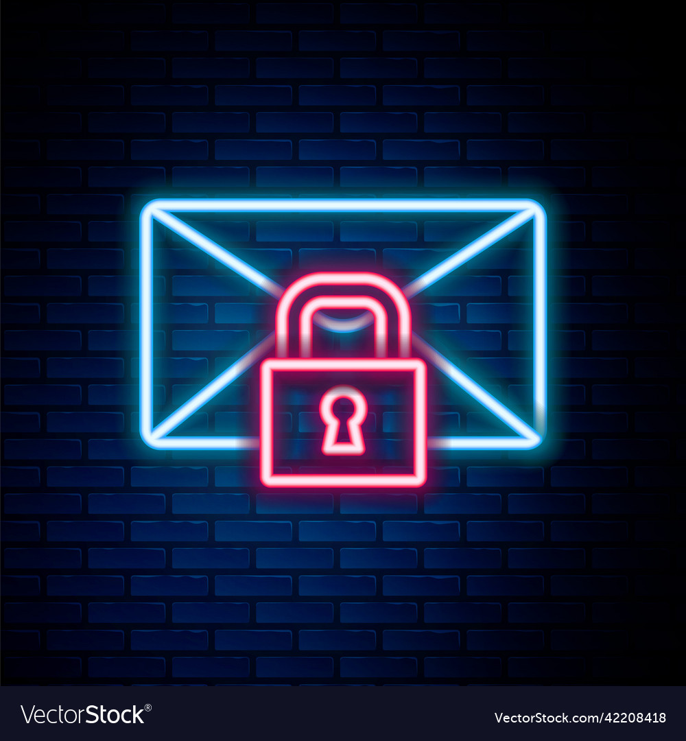 Glowing neon line mail message lock password icon Vector Image Glowing neon line mail message lock password icon
