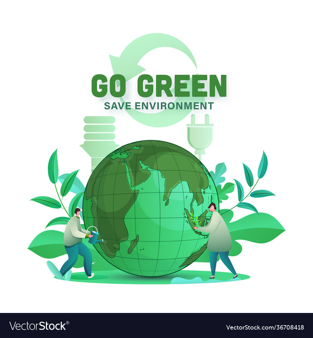 Go green save environment concept with cartoon