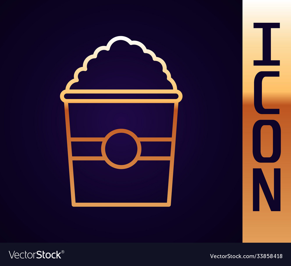 Gold line popcorn in cardboard box icon isolated