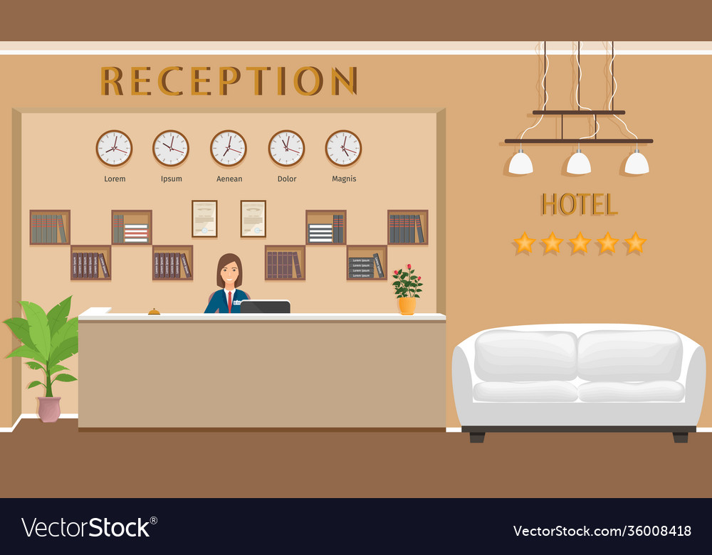 Hotel reception counter with receptionist Vector Image