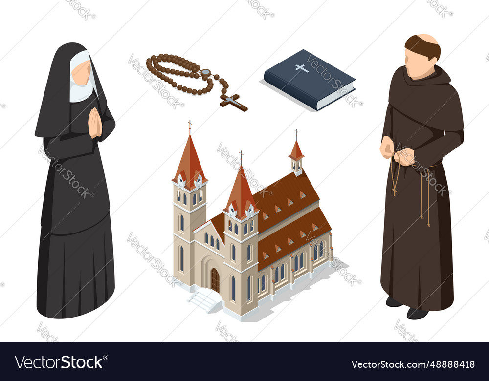 Isometric Catholic Church Building Bible Vector Image 7424