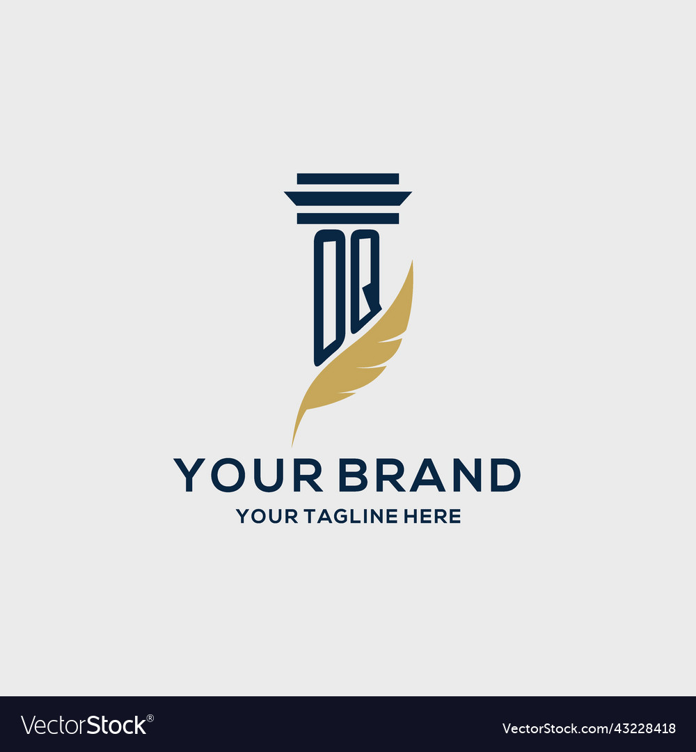 Oq monogram initial logo with pillar and feather