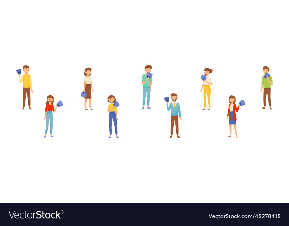People characters expressing emotion hiding behind vector image People characters expressing emotion hiding behind