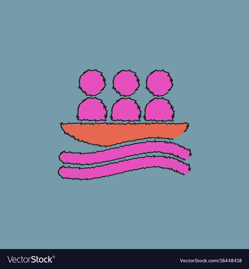 Rafting kayaking team design in hatching style