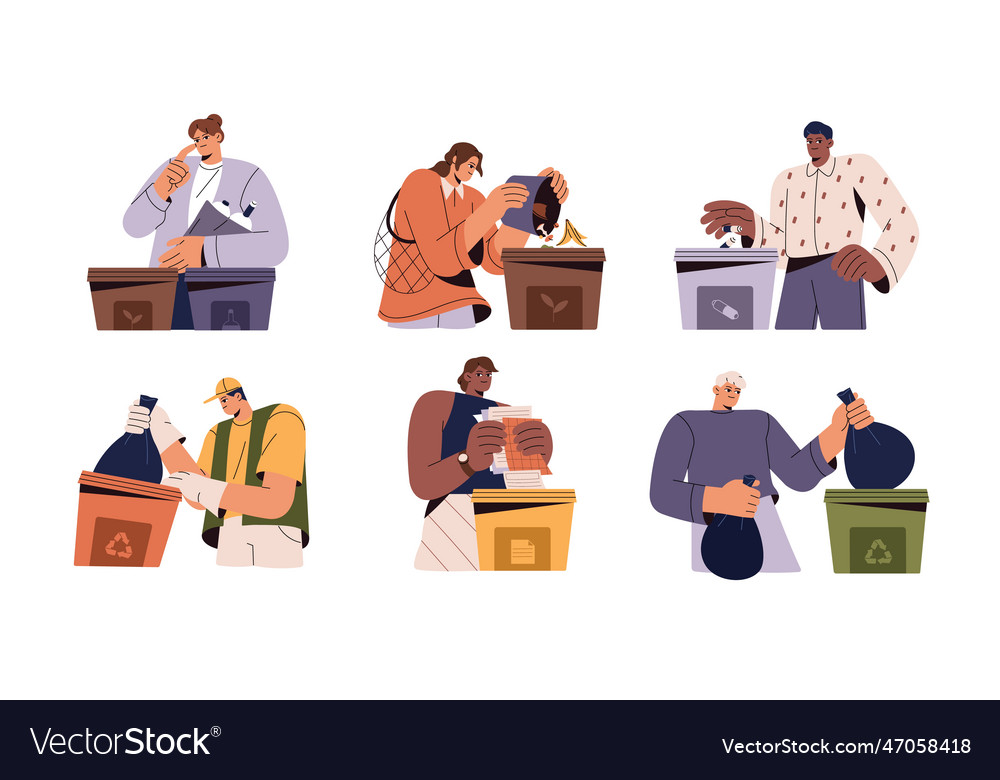 Separating garbage sorting waste people throwing vector image Separating garbage sorting waste people throwing