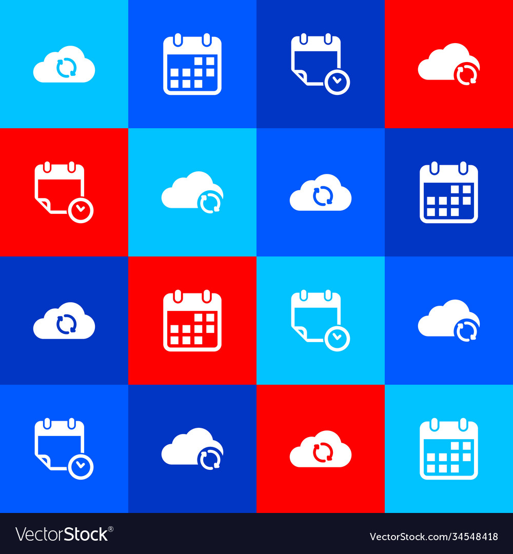 Set cloud sync refresh calendar and clock vector image Set cloud sync refresh calendar and clock