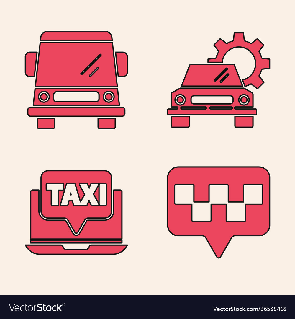 Set map pointer with taxi car service vector image Set map pointer with taxi car service