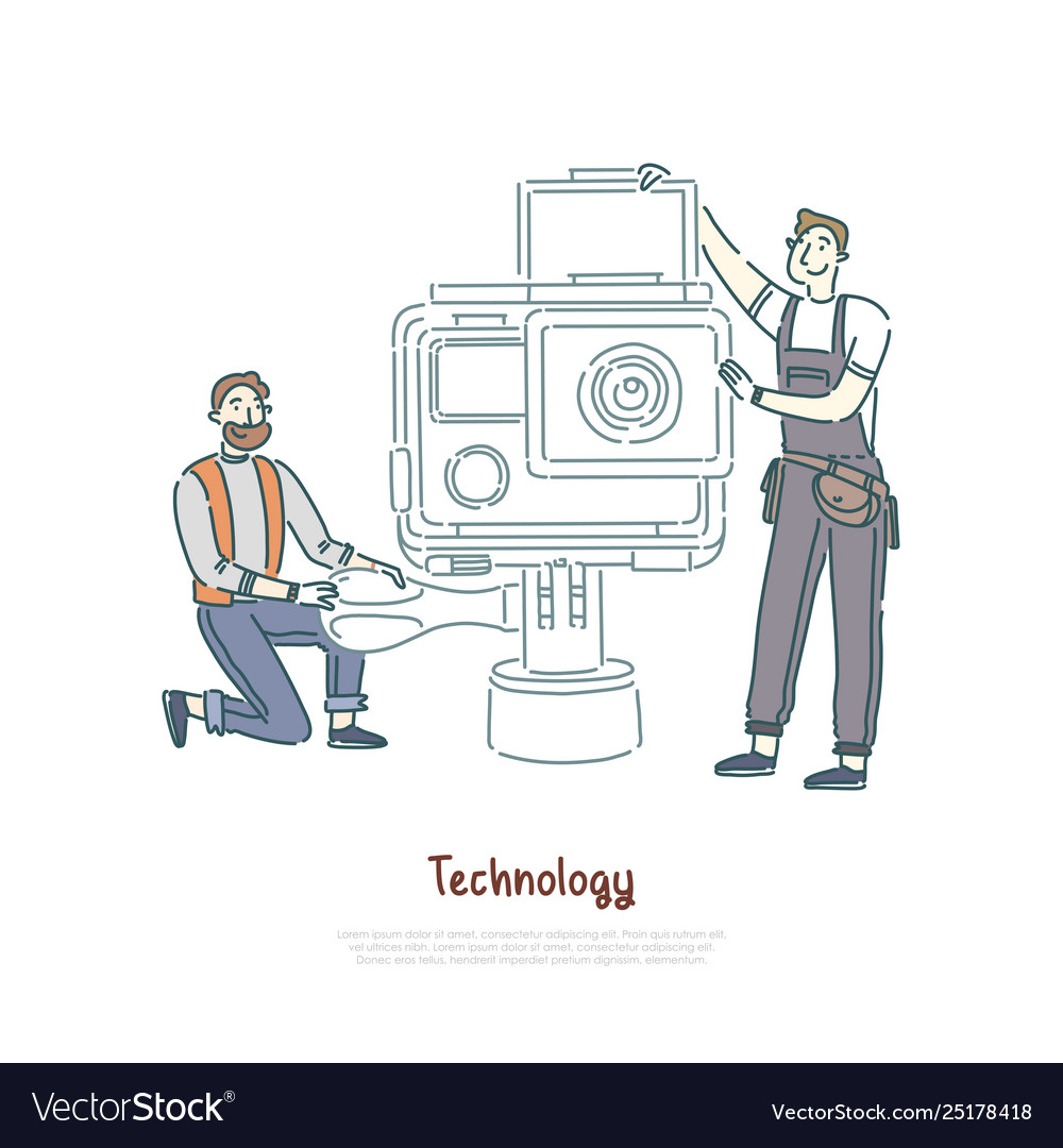 Technicians working with tools lens changing