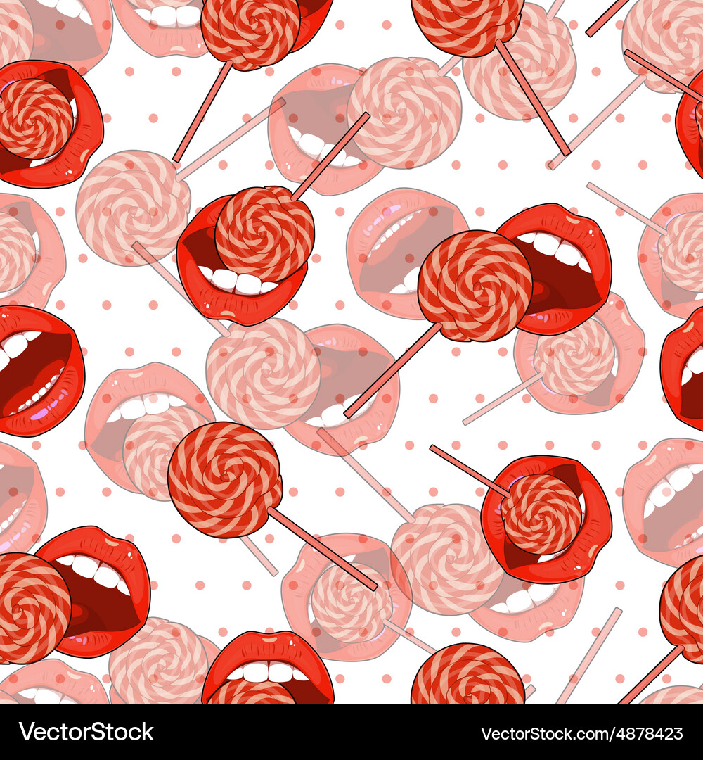 Abstract seamless background of candy and lips Vector Image