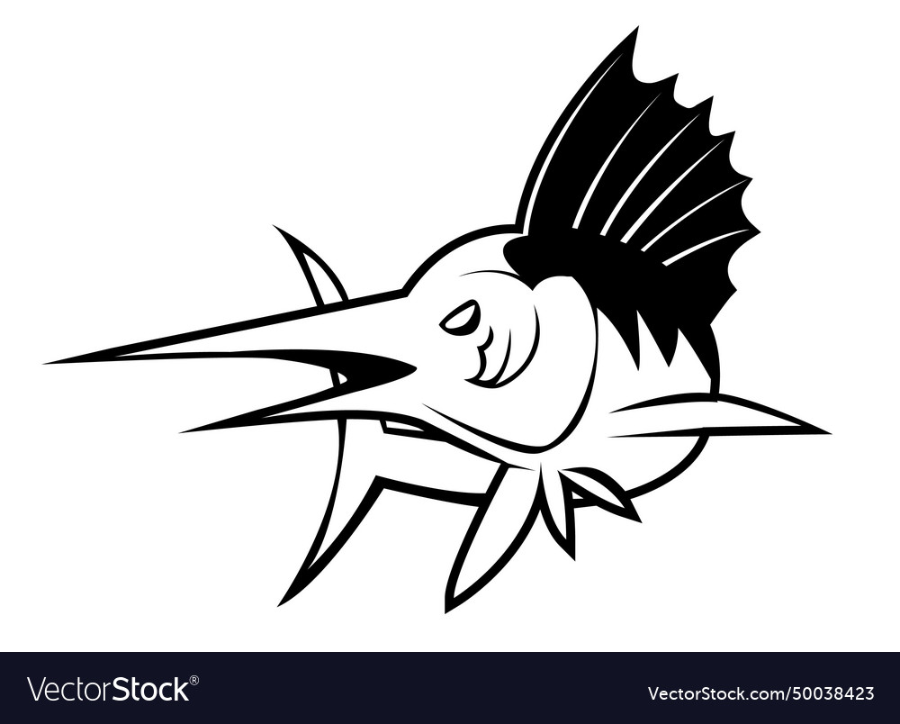 Black and white of marlin fish Royalty Free Vector Image