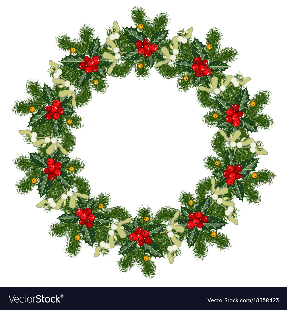 Christmas wreath with holly Royalty Free Vector Image